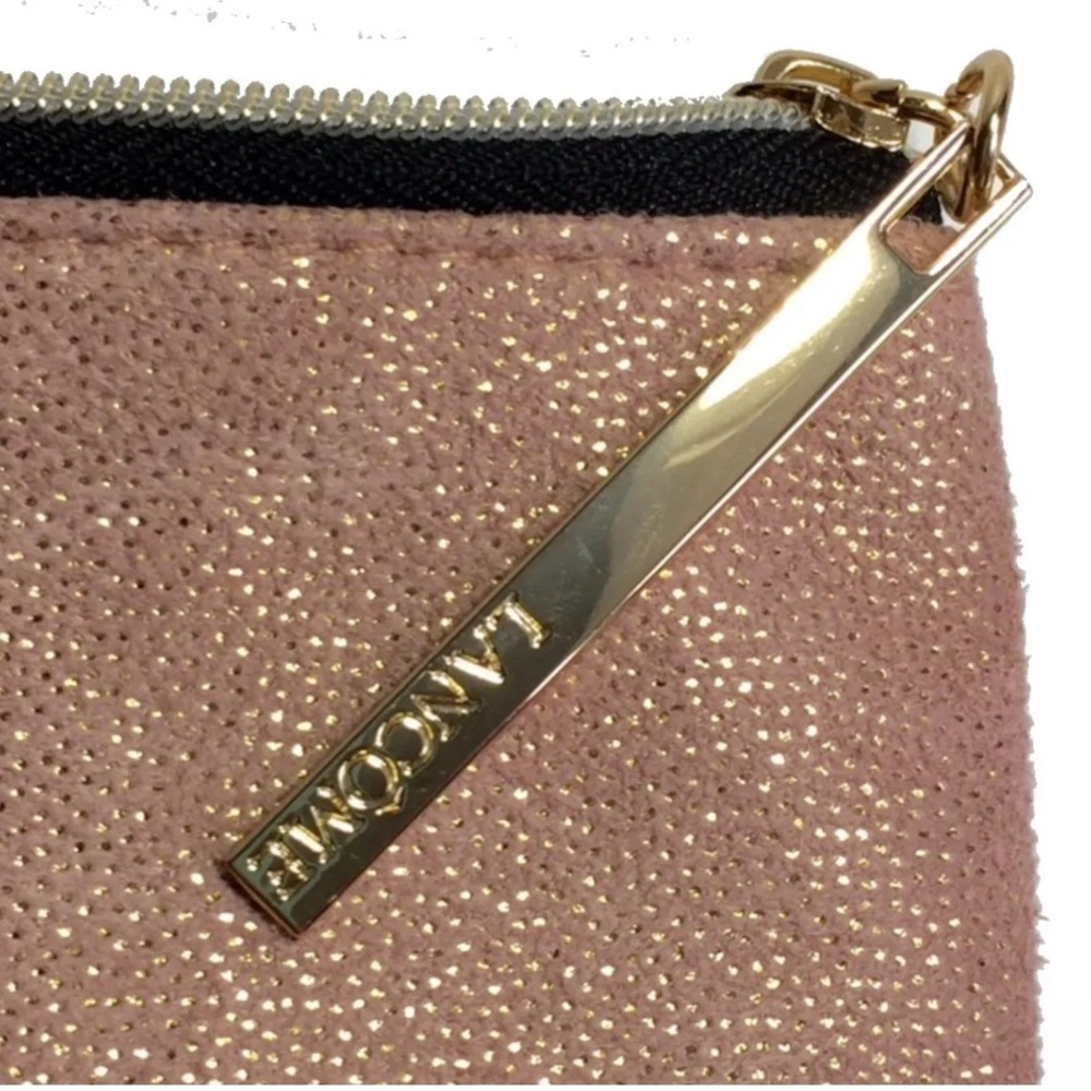 Lancôme New Make Up Bag Cosmetic Pouch Pink Faux Suede Shimmers Zip Top